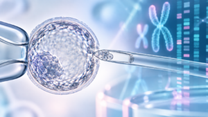 Ilustración de una biopsia de trofoectodermo en un blastocisto para realizar un análisis genético PGT-A.